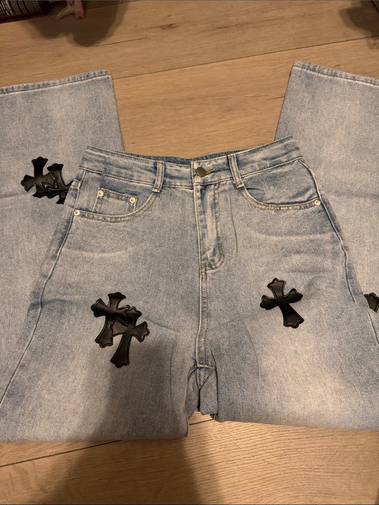 Denim - Light Blue Cross Patch High-Rise Women's Jeans